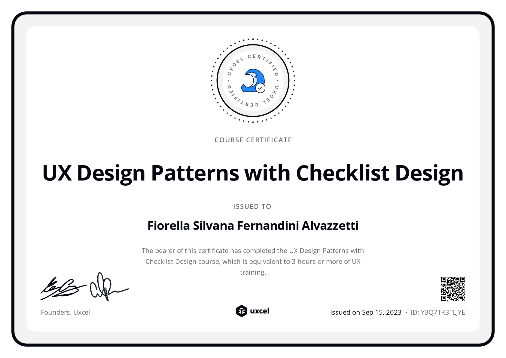 Fiorella Silvana Fernandini Alvazzetti's certificate